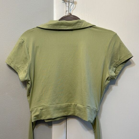 No Comment Light Green Collared Wrap Crop Top XL - Picture 6 of 6
